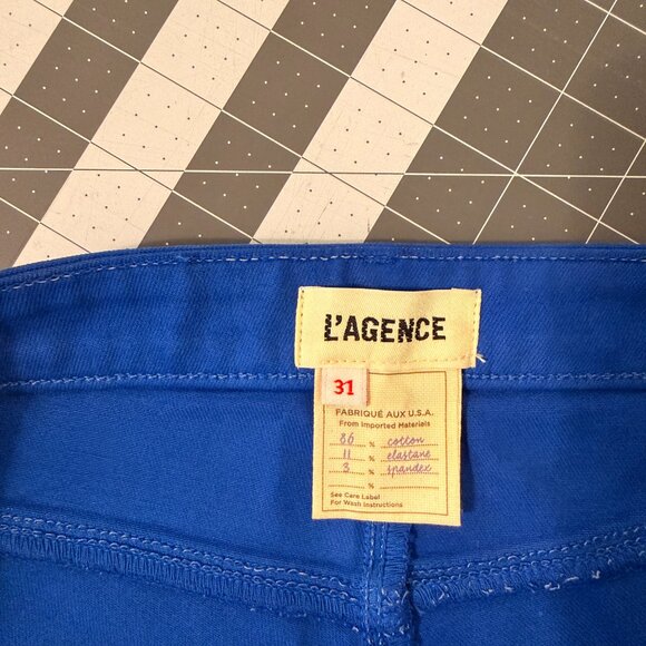L'AGENCE Jyothi High Rise Split Ankle Jeans, Electric Blue Coated, Size 31 - Picture 8 of 9